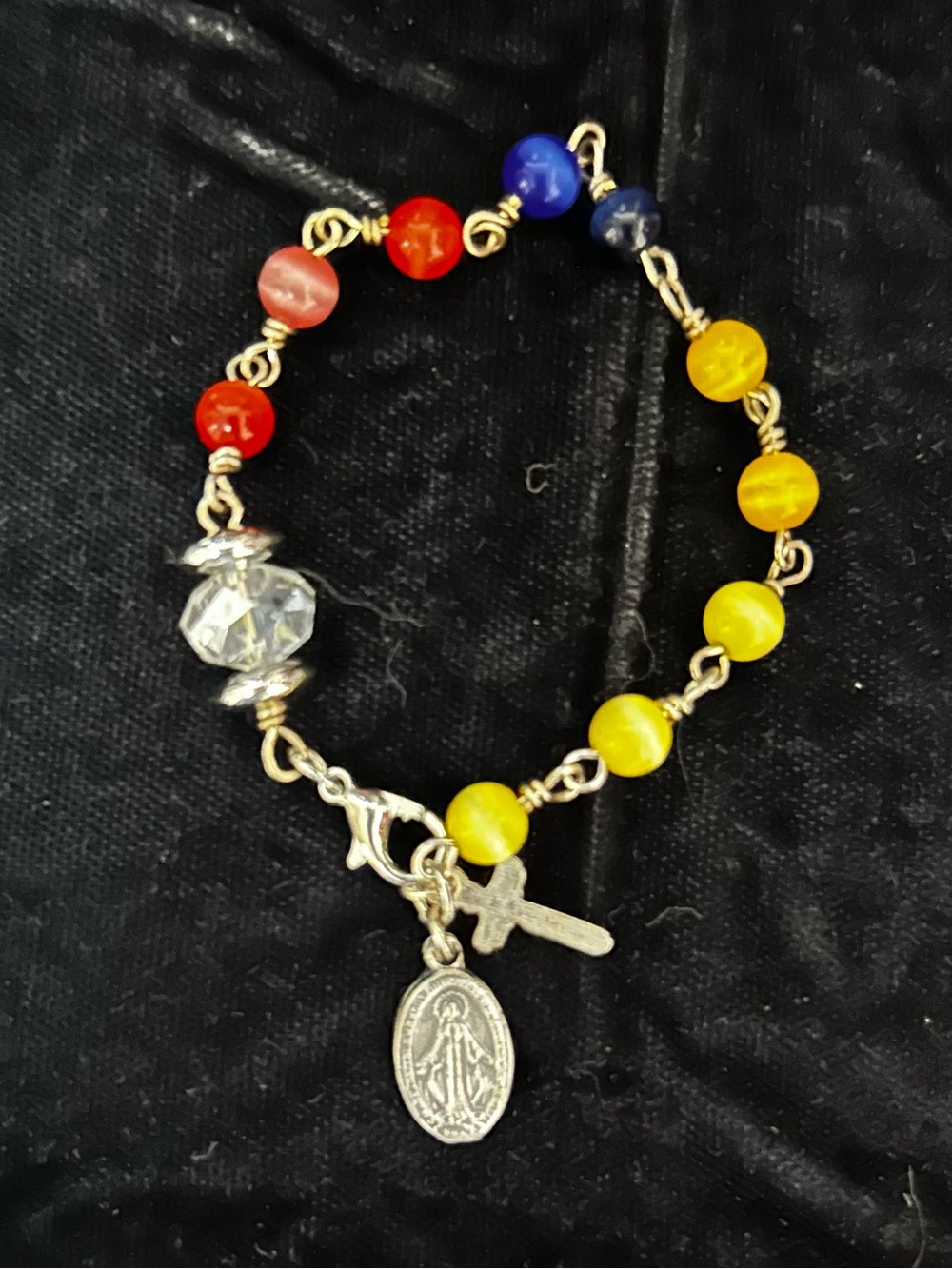 ✝️Multicolor Bead Rosary-Style Bracelet with Cross and Medal